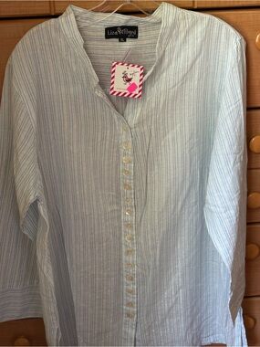 Liza Byrd Light Blue Striped Button-Front Shirt with Silver Threading NWT